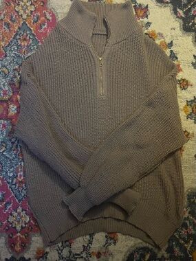 SHEIN Men's Taupe Zip-Neck Knit Sweater